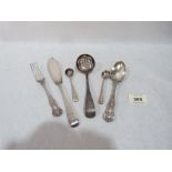 A silver fish knife, sifter, two salt spoons etc. 6ozs 17dwts