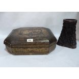 An oriental composite brush pot together with Japanese lacquer and gilded box