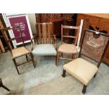 Four various caned chairs