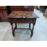 A 17th century style joined oak side table with frieze drawer on turned legs and stretchers. 28½'