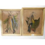 Two embossed pictures, dead game and fish, 14' x 11'; 13½' x 10½'