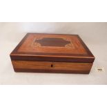 A 19th century inlaid satinwood and mahogany box. 11' wide