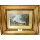 CONTINENTAL SCHOOL 19th CENTURY. An impressionist landscape with figures. Signed J.Sinn(?) Oil on