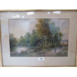 H.E. STANLEY. BRITISH 20TH CENTURY Landscape with harvesters. Signed. Watercolour 9½' x 14½'
