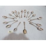 Seventeen silver teaspoons. Various dates. 9ozs 14dwts