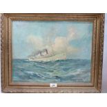 EDMUND G. FULLER. BRITISH 1858-1940 A steamer on a choppy sea. Signed and inscribed. Oil on board