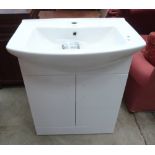 A white melamine floor standing sink unit with two panel doors. As new