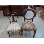 A Victorian balloon back chair and an Edwardian mahogany carved bedroom chair