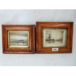 Three small engravings in maple frames