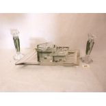 An Art-Deco glass dressing table set of seven pieces. (Cracks, chips)