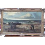 E. CLEAR. BRITISH 19TH CENTURY A beach scene with fishermen mending nets. Signed and indistinctly