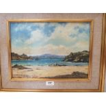 JOHN W. GOUGH BRITISH 20th CENTURY. Beach scene with figures. Signed. Oil on board 11' X 15'.