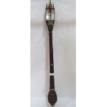 A mahogany fluted and wrythen turned mercurial stick barometer. 39½' high