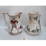 A pair of 19th century Elsmore and Forster ironstone jester jugs, decorated with Joseph Grimaldi and