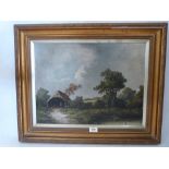 R. PERRY. BRITISH 19TH/20TH CENTURY Pastoral landscape with barn and figure. Signed. Oil on canvas