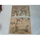 Two unframed Chinese watercolour drawings. 13' x 16¾'