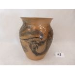 A Doulton Lambeth stoneware ovoid vase, decorated with an ostrich by Mark V. Marshall. Signed