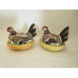 A pair of 19th century Staffordshire egg baskets with chicken covers. 7' long