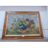 J.HINDLEY. BRITISH 20TH CENTURY Still life of fruit. Signed. Oil on board. 20' x 28' Maple frame