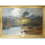 HENRY COOPER. BRITISH 19TH CENTURY Highland landscapes with cattle. A pair. Both Signed. Oil on