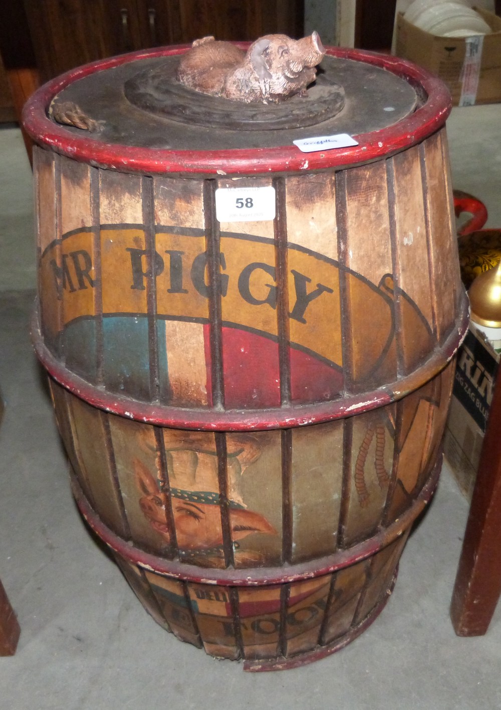 A painted barrel with cover. 22' high