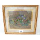 JOHN W. GOUGH BRITISH 20th CENTURY. Wild Violets. Signed. Oil on Board 6' X 7'.