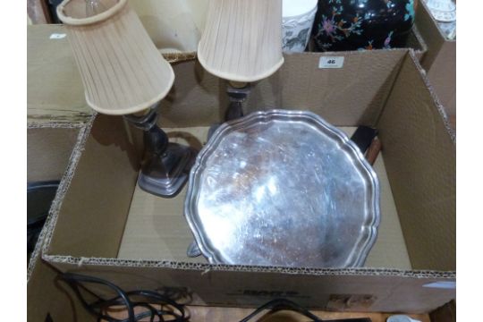 Two boxes of wood and metalware with a pine box - Image 1 of 2