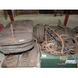 Blacksmith's bellows and a box of horse tack