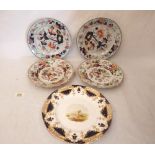 A pair of Tonquin china plates; a pair of Saxon China plates and another painted with a landscape