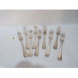 Nine silver dinner forks. Various dates. 22ozs