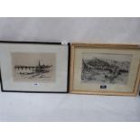 Two framed etchings by D.Y. Cameron and Robert Robertson