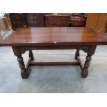 A joined oak drawleaf refectory style dining table, extending to 89' long