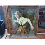 C. DUNCAN. BRITISH 20TH CENTURY Startled lady in a garden. Signed. Oil on board 16' x 14'