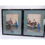 A pair of early 20th century oriental watercolour and gouache paintings on silk. 9½' x 6¾'
