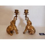 A pair of ormolu elephant candlesticks. 6¾' high