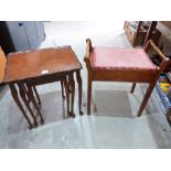 A nest of three occasional tables and an Edwardian piano stool