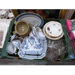 A box of ceramics and glassware