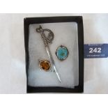 Three Charles Horner silver brooches, one stone set, another enamelled