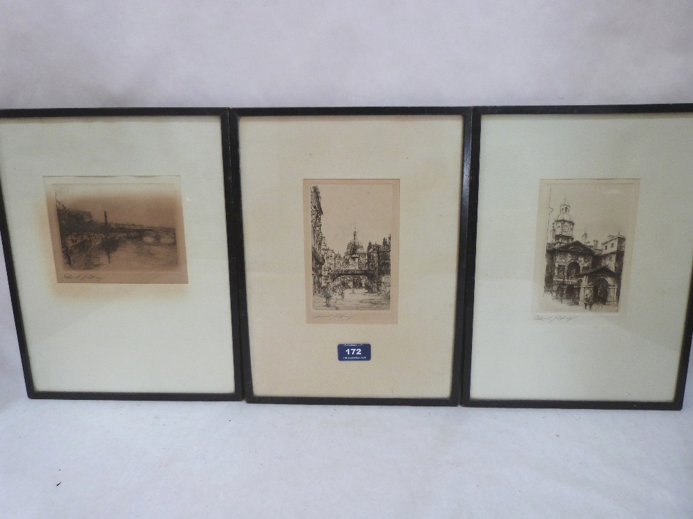 Three small framed signed etchings by Edward J. Cherry