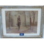 ANTON LOCK. BRITISH 1893-1971 Figure on horseback on a wooded lane. Signed. Watercolour 7½' x 10½'