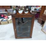 A George oak astragal glazed hanging corner cupboard. 44' high