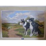 RICHARD BRITTON. BRITISH 20TH CENTURY Two dogs in a landscape. Signed. Watercolour. 18' x 28'.