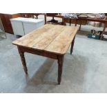 A Victorian pine kitchen table with frieze drawer. 48' long