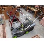 A G-Tech electric mower together with two walking frames