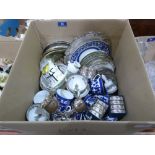 A box of ceramics and platedware