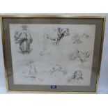 Nine prints of drawings after George Moreland. Two examples framed. Each 16' x 19'