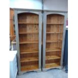 A pair of painted pine open bookcases of five shelves. 74' high x 29' wide