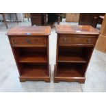Two small open bookcases each with fitted drawer