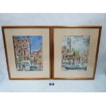 Four watercolours of Venice by Margaret Brown and two oils