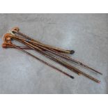 Seven assorted walking sticks